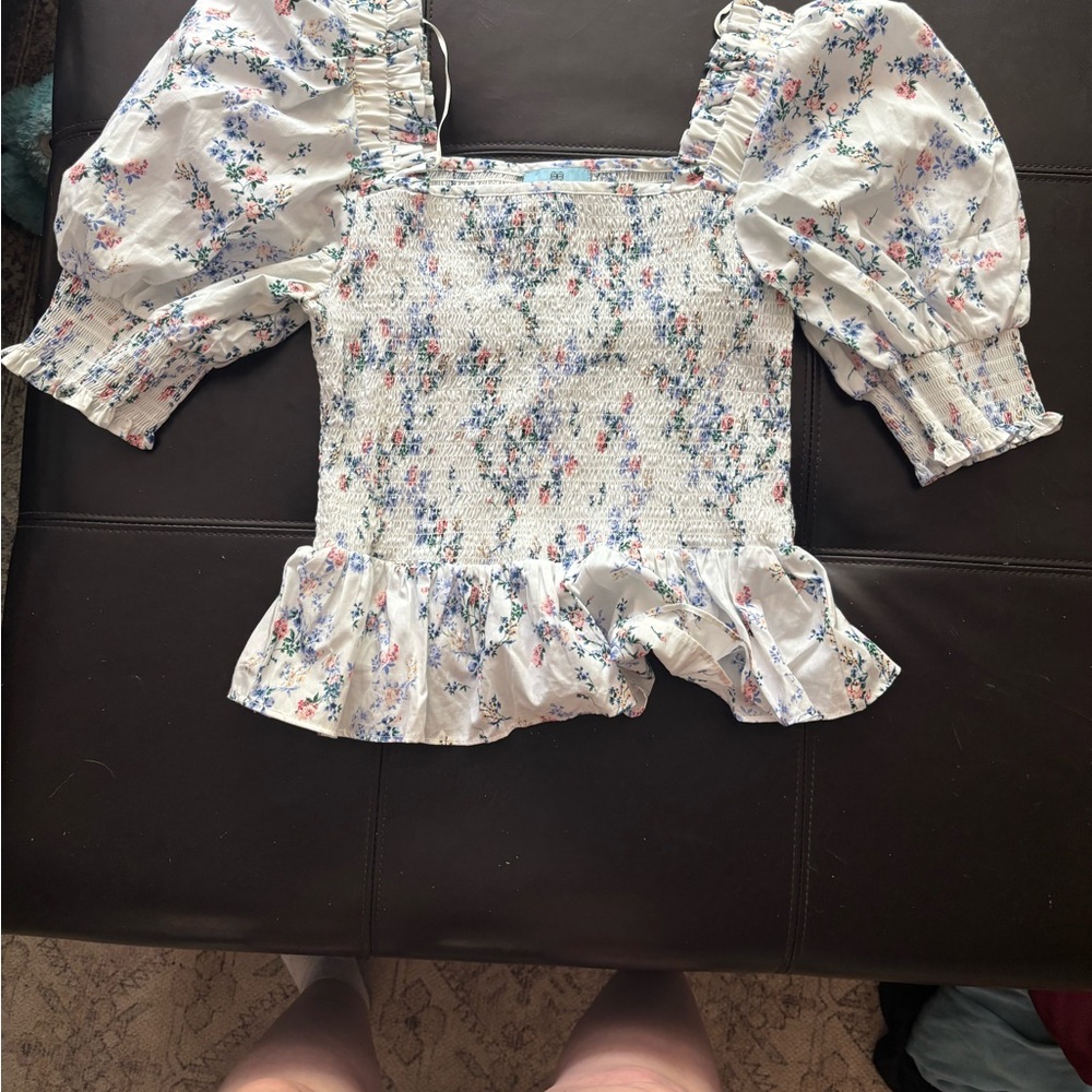 CeCe White Ruffled Peplum Blouse
